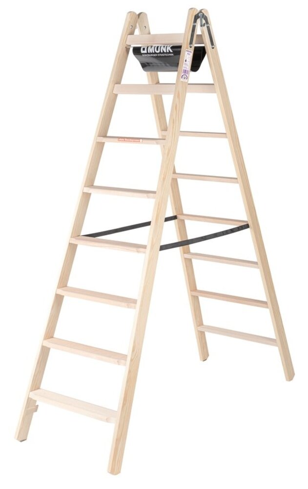 Munk Houten dubbele trapladder, 2x8 treden Munk Houten dubbele trapladder, 2x8 treden