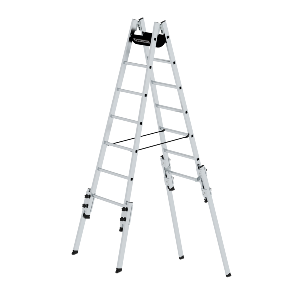 Munk Aluminium telescopische dubbele ladder, 2x7 sporten Munk Aluminium telescopische dubbele ladder, 2x7 sporten