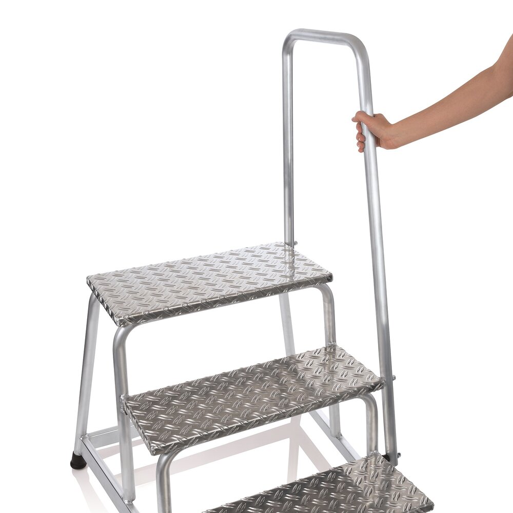 Munk Aluminium plateautrap, 3 treden met handleuning Munk Aluminium plateautrap, 3 treden met handleuning