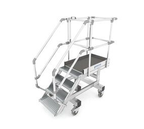 Roossien Aluminium verrijdbare bordestrap met uitstekend bordes Roossien Aluminium verrijdbare bordestrap met uitstekend bordes
