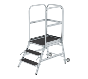 Roossien Aluminium verrijdbare bordestrap 3 treden met handgrepen (anti-slip R13 Korund)