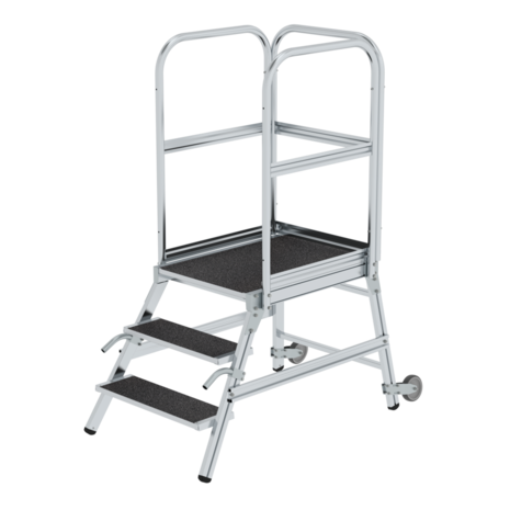 Roossien Aluminium verrijdbare bordestrap 3 treden met handgrepen (anti-slip R13 Korund)