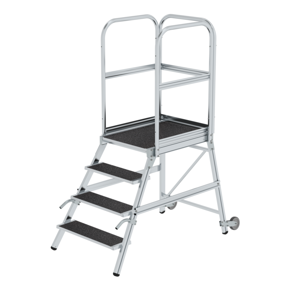 Roossien Aluminium verrijdbare bordestrap 4 treden met handgrepen (anti-slip R13 Korund)