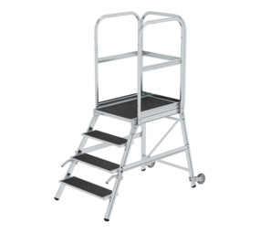 Roossien Aluminium verrijdbare bordestrap 4 treden met handgrepen (anti-slip R13 Korund)