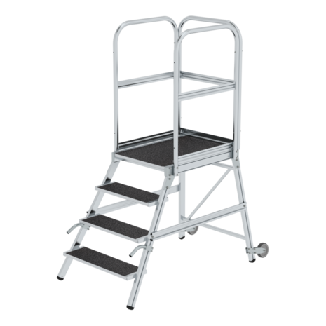 Roossien Aluminium verrijdbare bordestrap 4 treden met handgrepen (anti-slip R13 Korund)