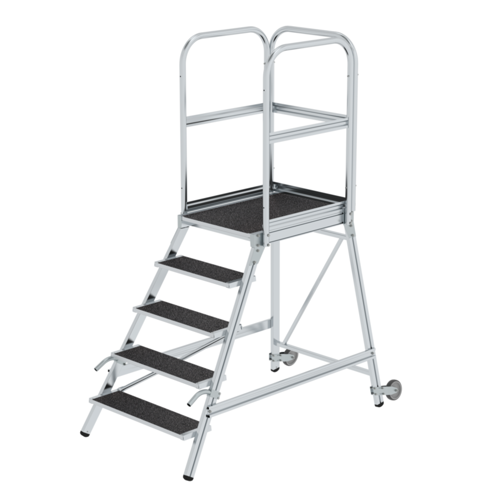 Roossien Aluminium verrijdbare bordestrap 5 treden met handgrepen (anti-slip R13 Korund)