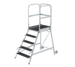 Roossien Aluminium verrijdbare bordestrap 5 treden met handgrepen (anti-slip R13 Korund)