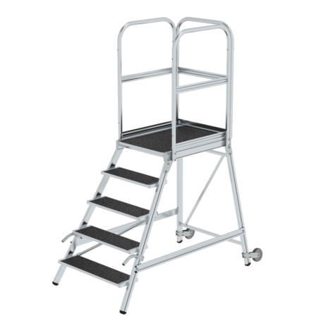 Roossien Aluminium verrijdbare bordestrap 5 treden met handgrepen (anti-slip R13 Korund)