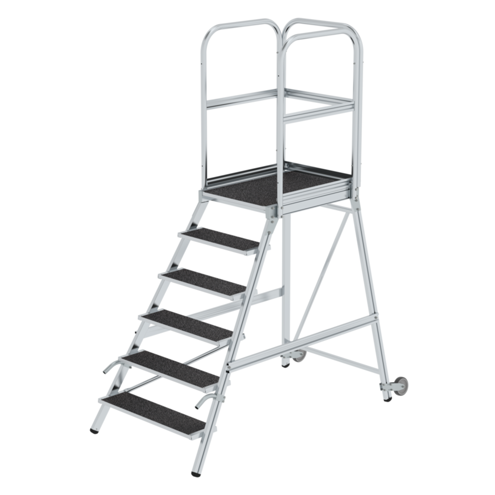 Roossien Aluminium verrijdbare bordestrap 6 treden met handgrepen (anti-slip R13 Korund)