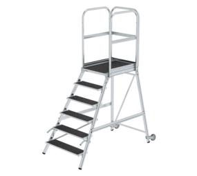 Roossien Aluminium verrijdbare bordestrap 6 treden met handgrepen (anti-slip R13 Korund)