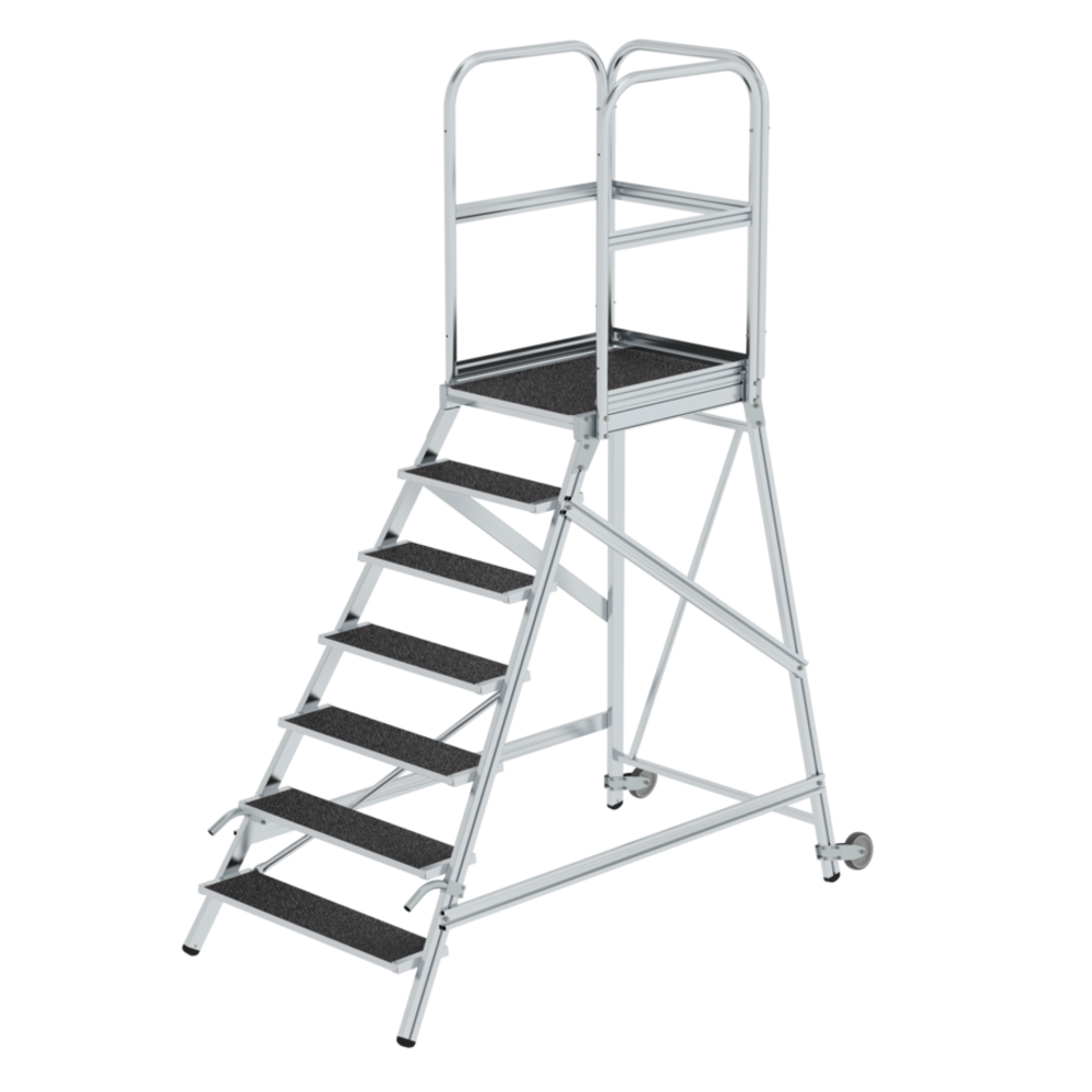 Roossien Aluminium verrijdbare bordestrap 7 treden met handgrepen (anti-slip R13 Korund)