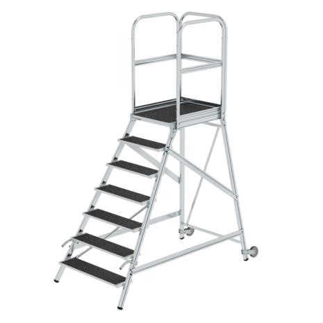 Roossien Aluminium verrijdbare bordestrap 7 treden met handgrepen (anti-slip R13 Korund)