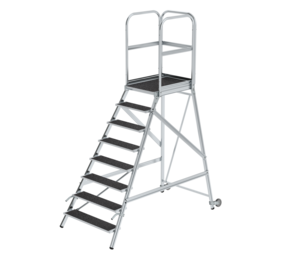 Roossien Aluminium verrijdbare bordestrap 8 treden met handgrepen (anti-slip R13 Korund)