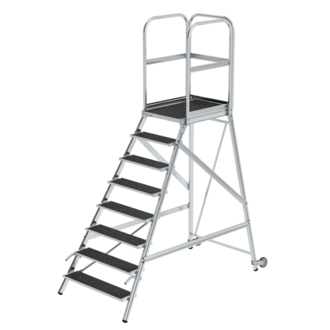 Munk Aluminium verrijdbare bordestrap 8 treden met handgrepen (anti-slip R13 Korund)