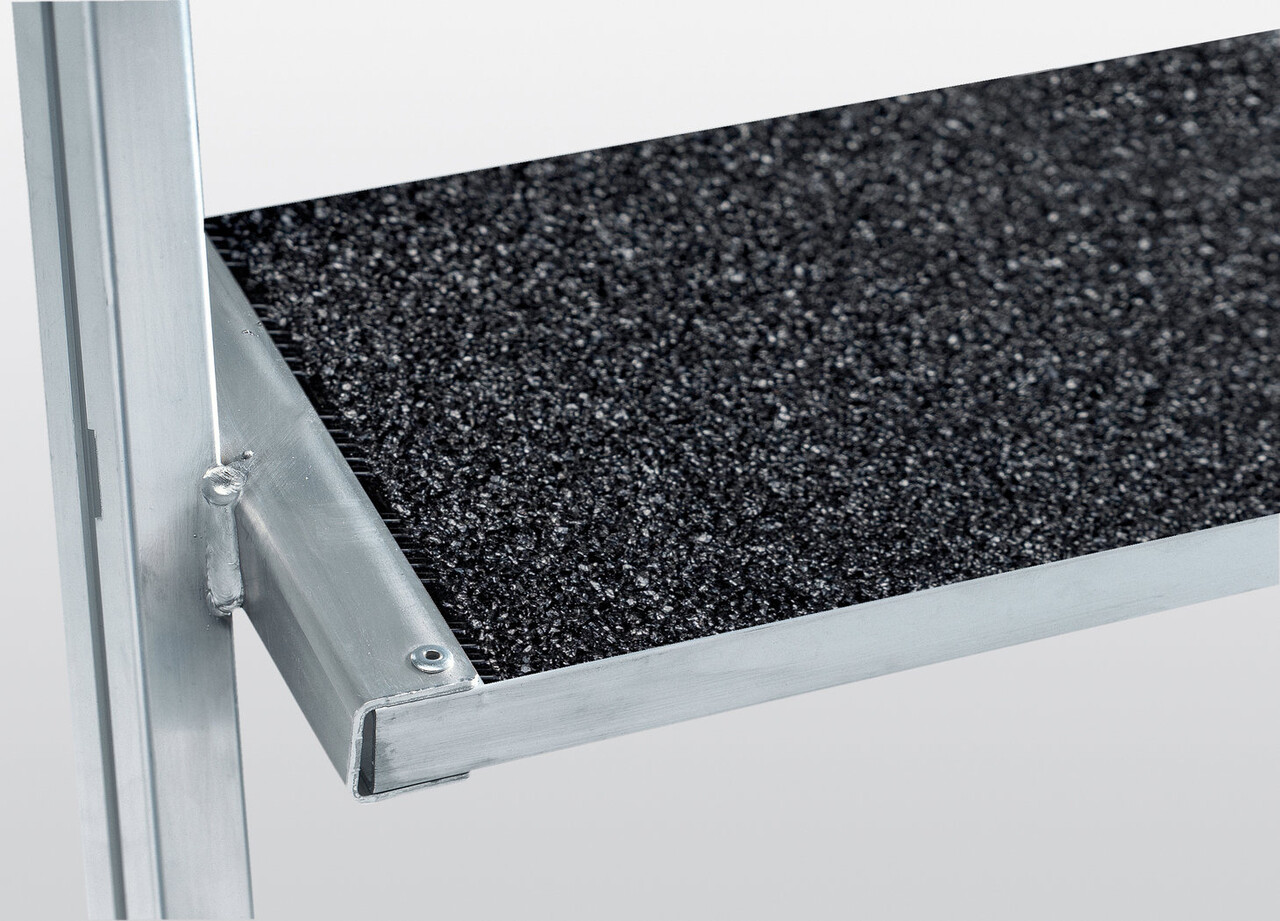 Roossien Aluminium verrijdbare bordestrap 7 treden met handgrepen (anti-slip R13 Korund)