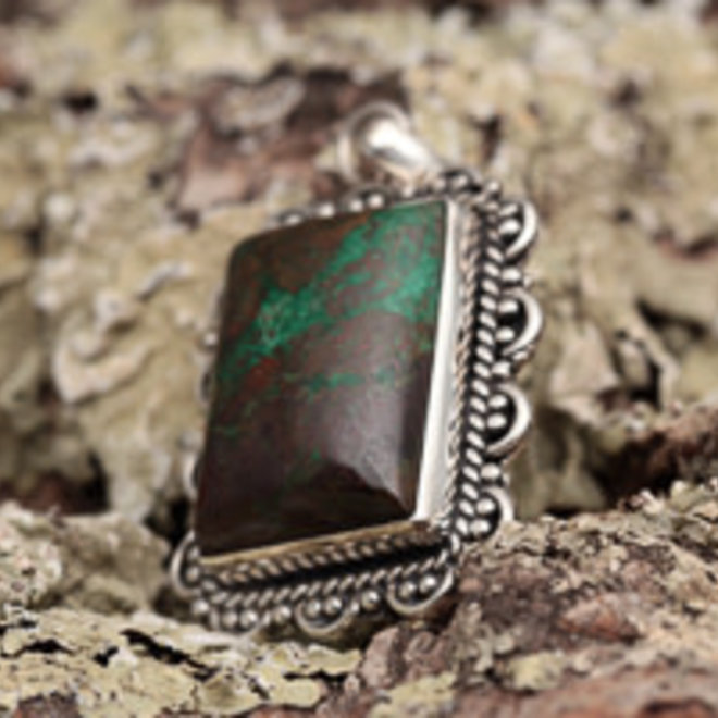 Chrysocolla hanger 'Copper', van 925 zilver