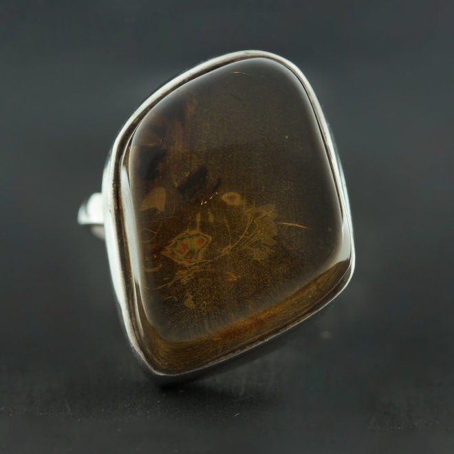 Barnsteen ring 'Frigga' in 925 zilver uit eigen atelier