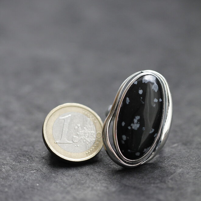 Sneeuwvlok Obsidiaan ring "Chione"