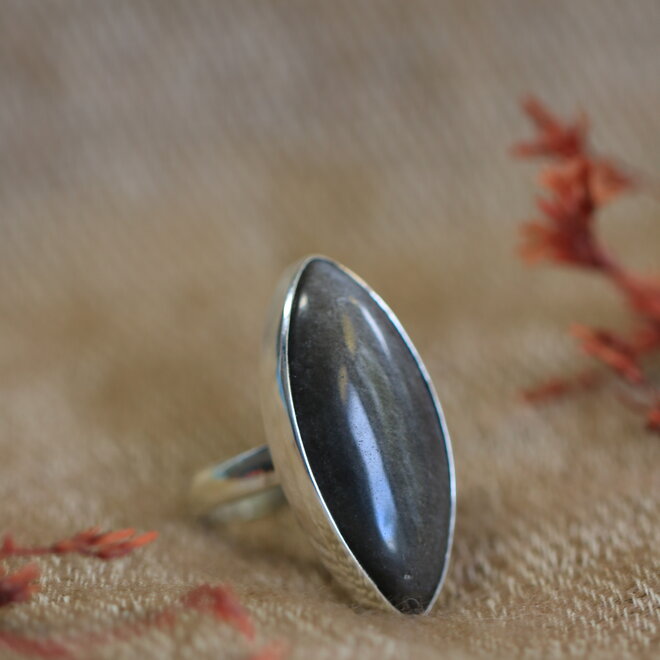 Zilver Obsidiaan ring 'Ziu'