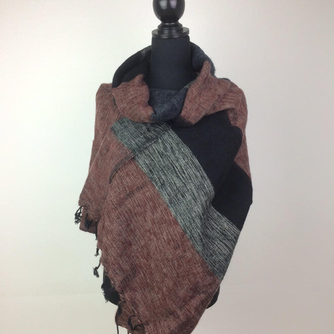 Omslagdoek Bruin/Zwart/Grijs gestreept