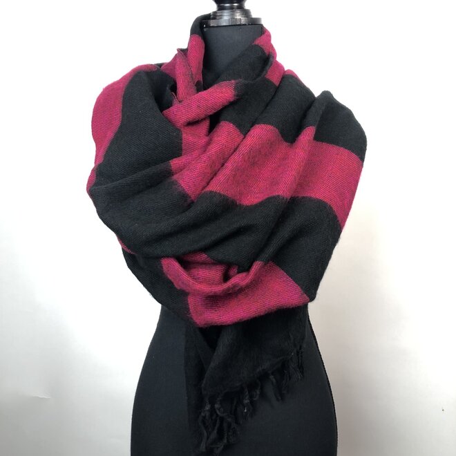 Omslagdoek Zwart/Aubergine gestreept