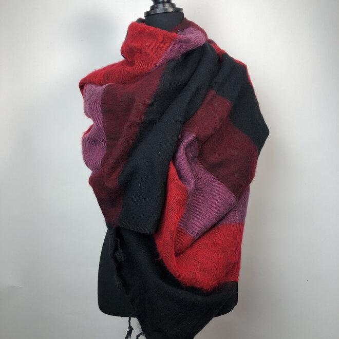 Omslagdoek Zwart/Rood/Paars gestreept