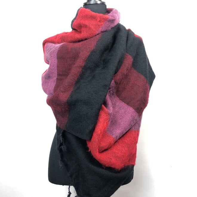 Omslagdoek Zwart/Rood/Paars gestreept