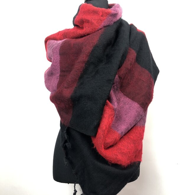 Omslagdoek Zwart/Rood/Paars gestreept