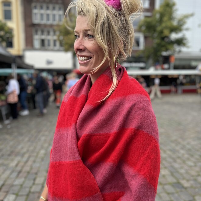 Omslagdoek Roze / Rood gestreept