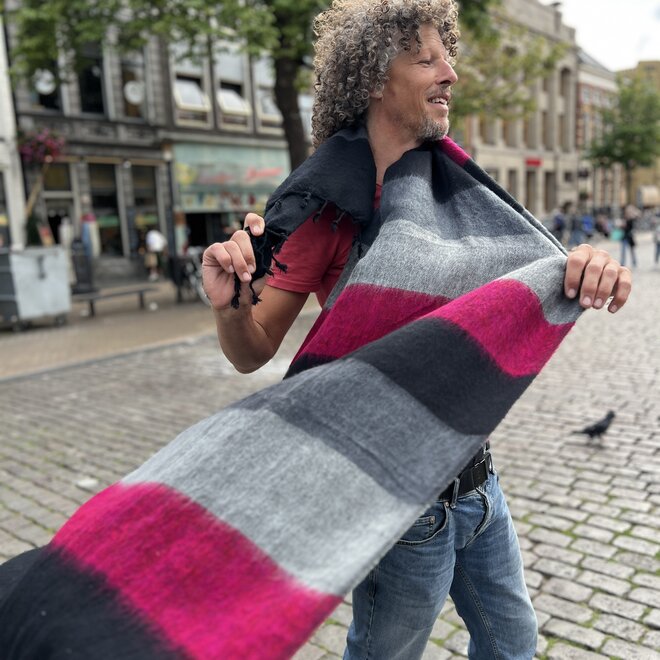 Omslagdoek Zwart/Roze/grijs gestreept