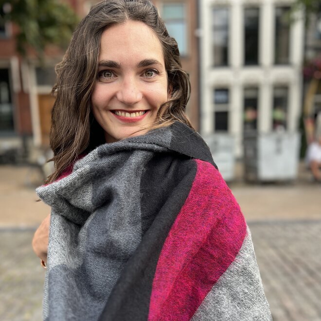Omslagdoek Zwart/Roze/grijs gestreept
