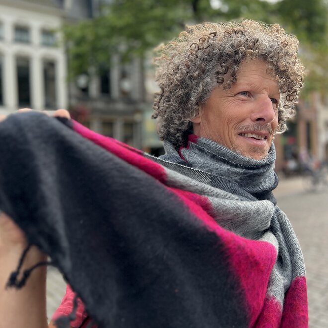 Omslagdoek Zwart/Roze/grijs gestreept