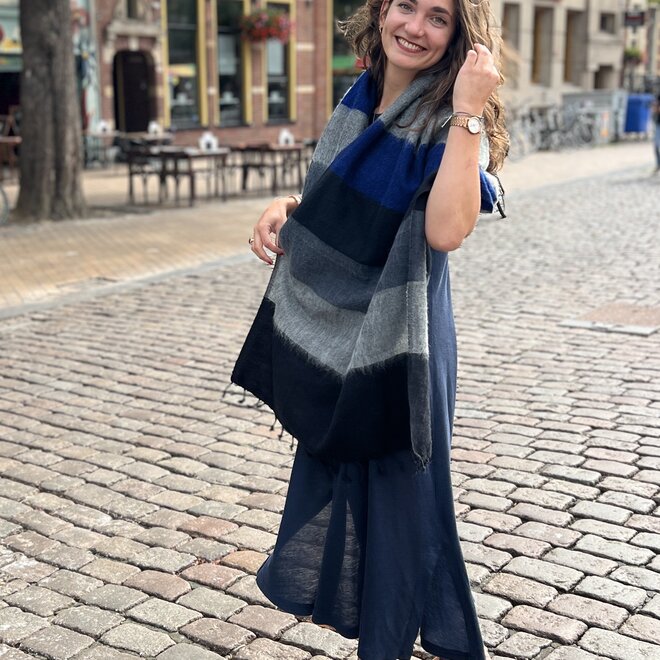 Omslagdoek Antraciet / Blauw gestreept