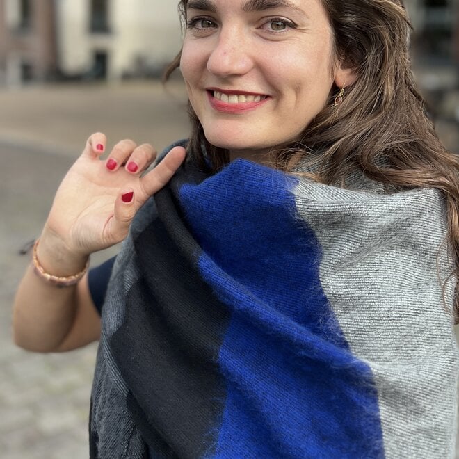 Omslagdoek Antraciet / Blauw gestreept