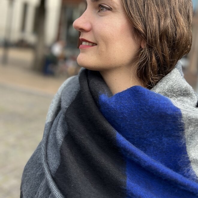 Omslagdoek Antraciet / Blauw gestreept