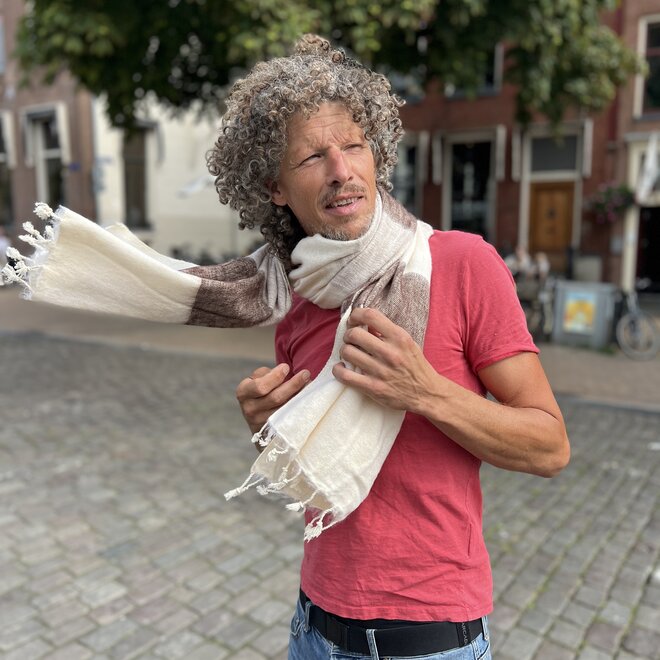 Omslagdoek Wit / Creme gestreept