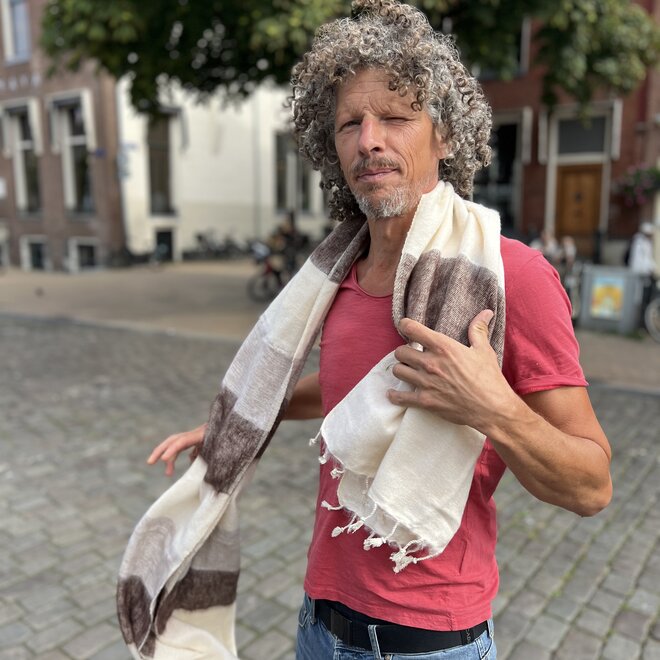 Omslagdoek Wit / Creme gestreept