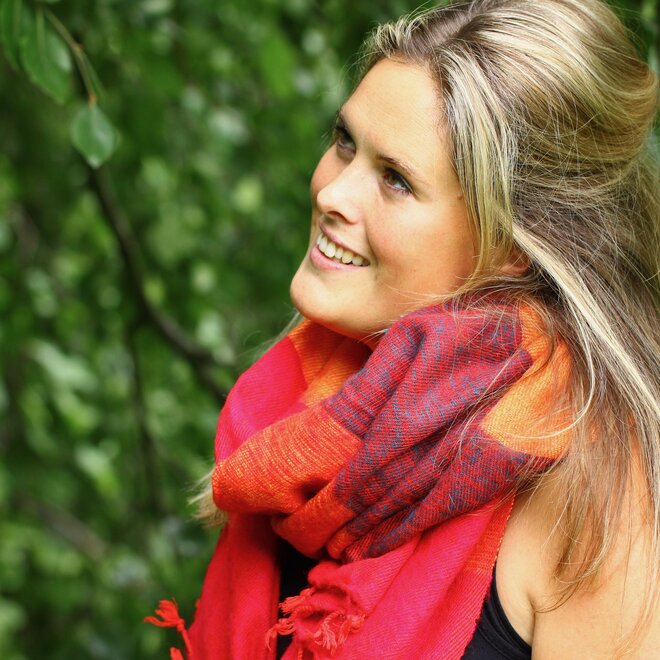 Omslagdoek Oranje / Rood gestreept