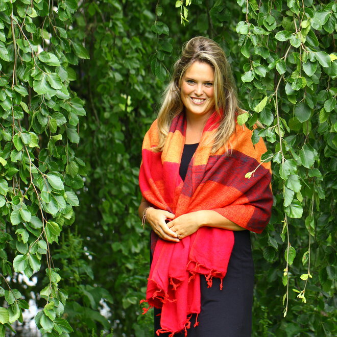Omslagdoek Oranje / Rood gestreept