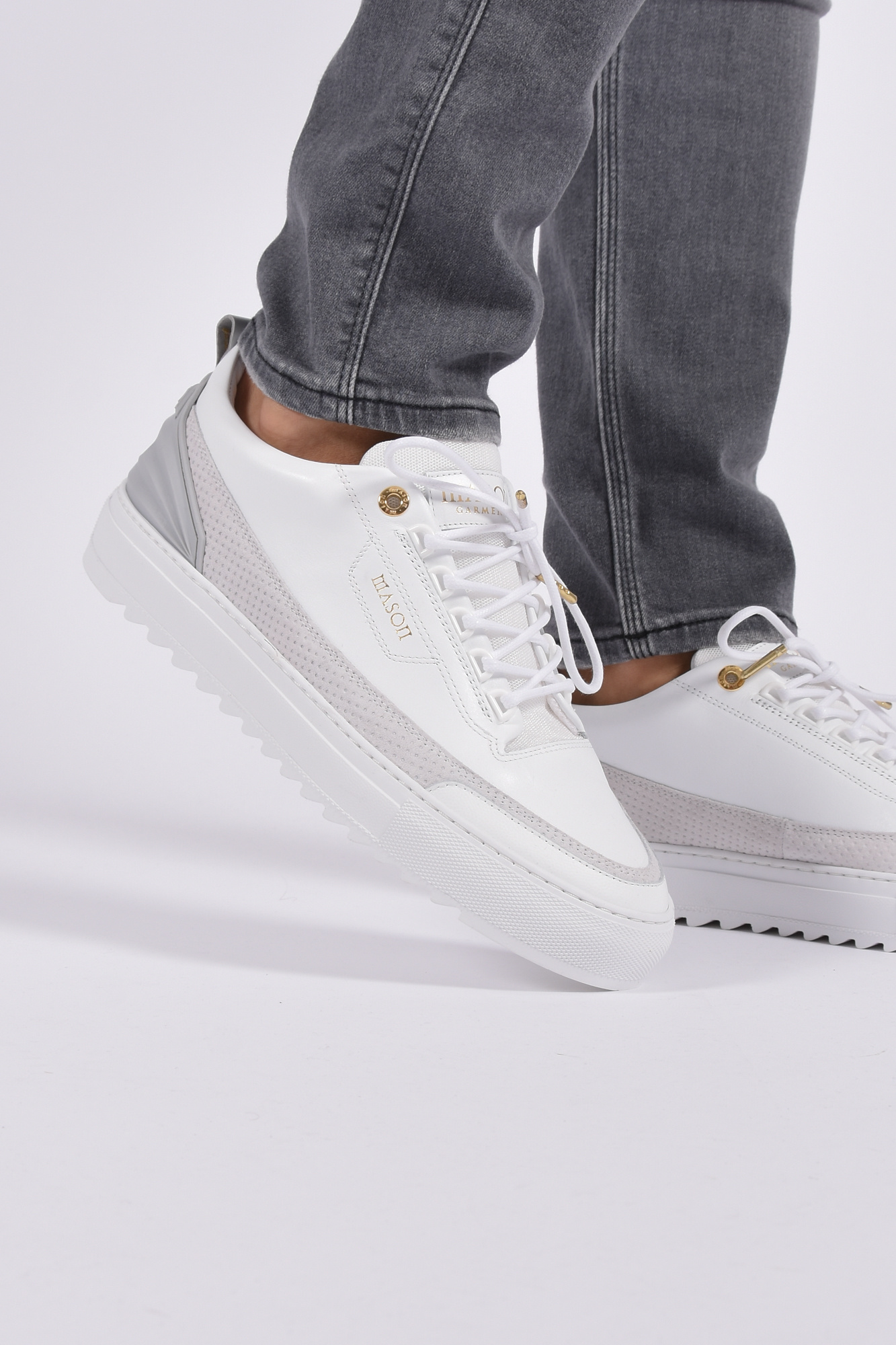 MASON GARMENTS SS21-11B Firenze Mesh / Leather - White / Grey - Strictly  for Men