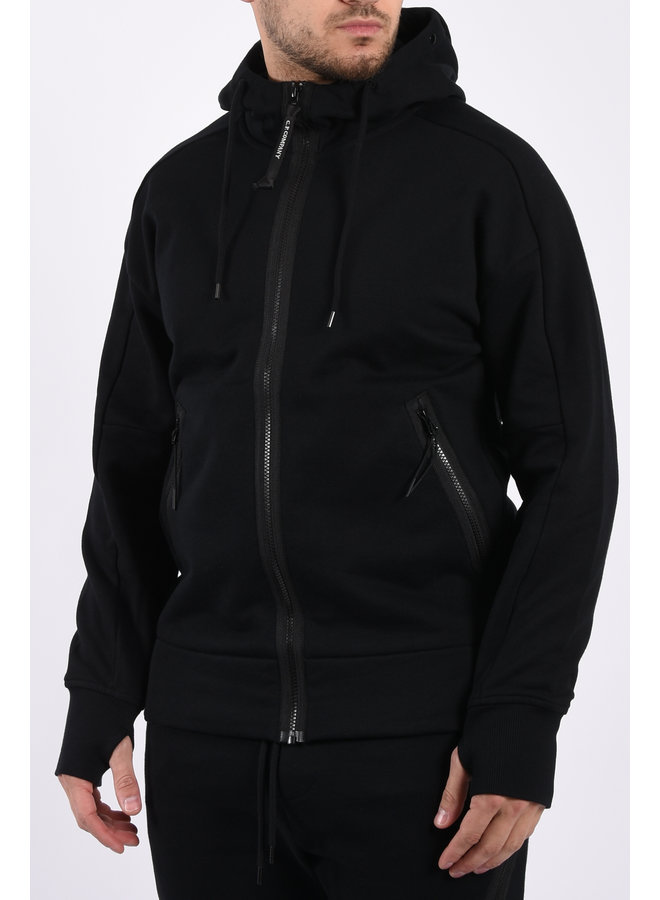 CP COMPANY SS21 Sweatshirt hooded open Goggle - Diagonal raised fleece - Black