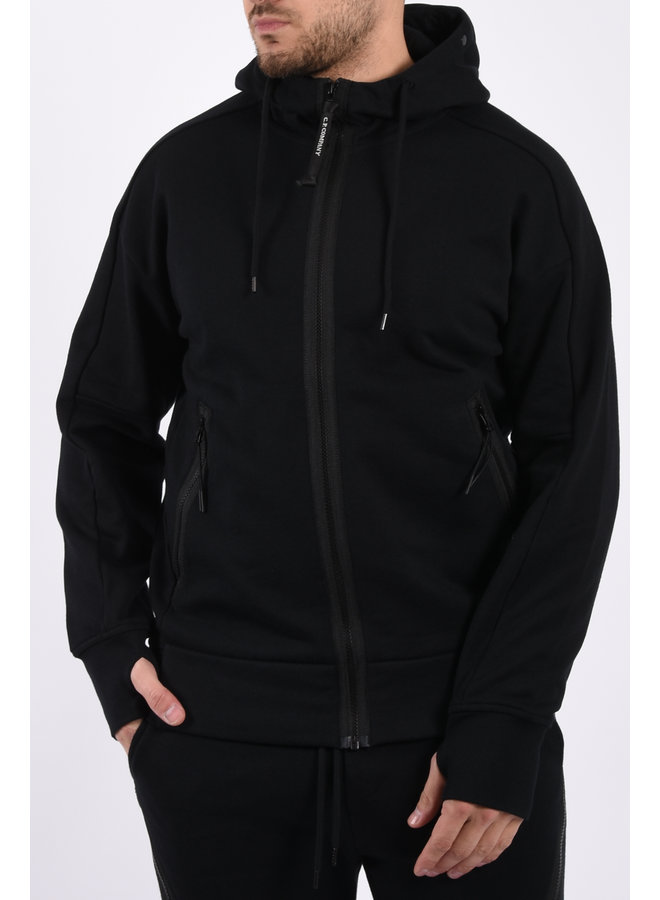 CP COMPANY SS21 Sweatshirt hooded open Goggle - Diagonal raised fleece - Black