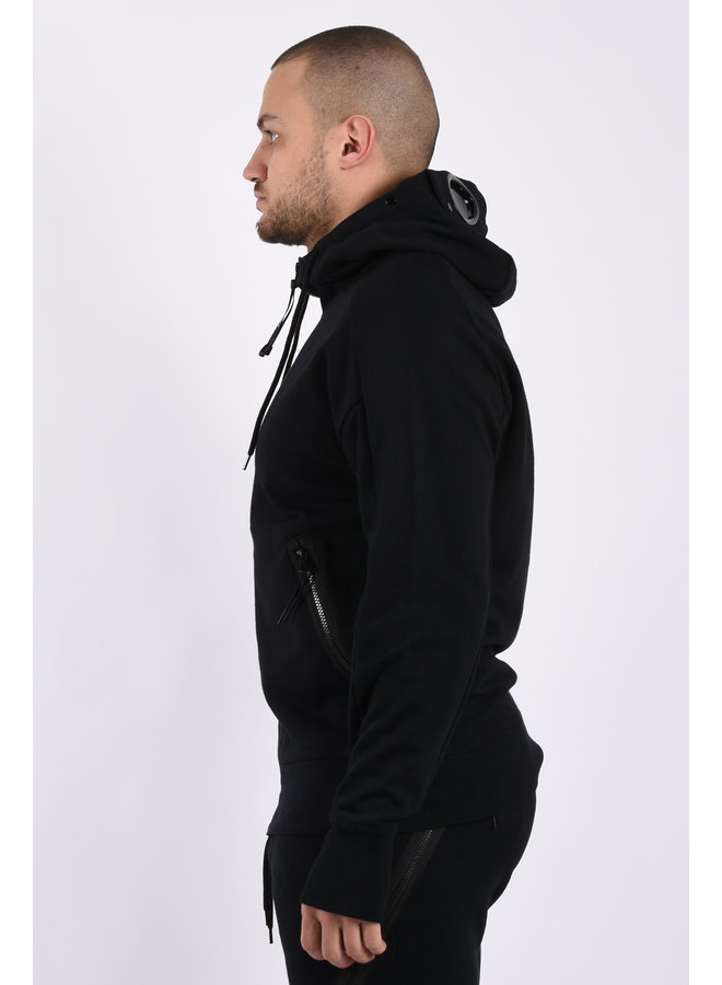 CP COMPANY SS21 Sweatshirt hooded open Goggle - Diagonal raised fleece - Black