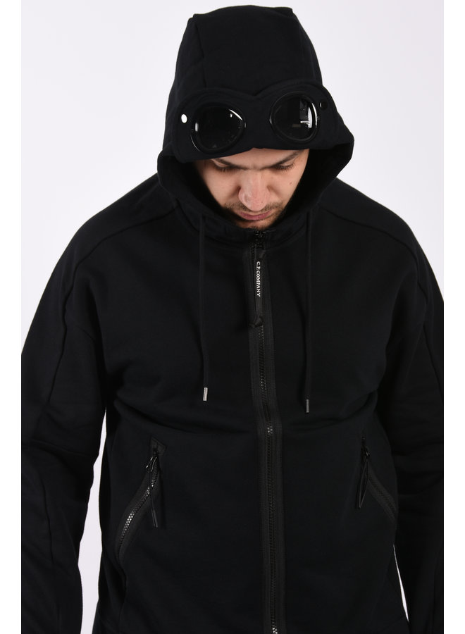 CP COMPANY SS21 Sweatshirt hooded open Goggle - Diagonal raised fleece - Black