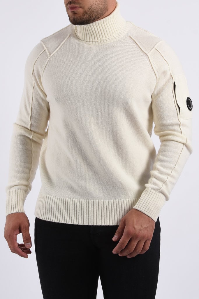 C.P. COMPANY CP Company FW21 - Lambswool Roll Neck Knit - Gauze White
