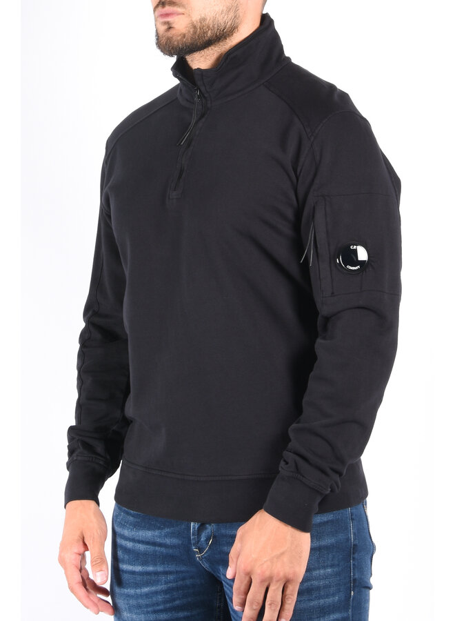 CP Company FW23 - Light Fleece Ribbed Half Zipped Sweatshirt - Black
