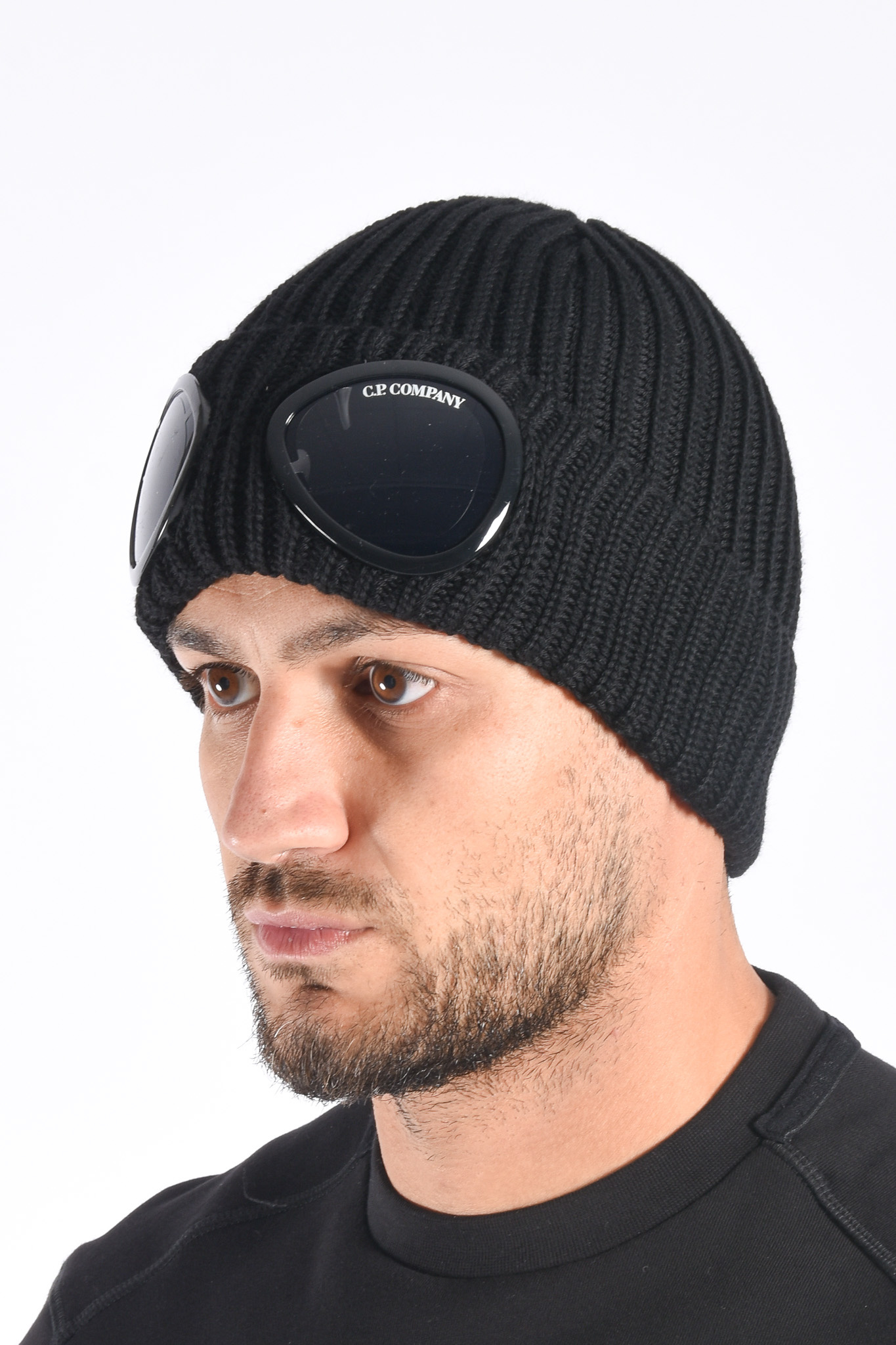 CP Company FW23 Extra Fine Merinowool Goggle Beanie Black