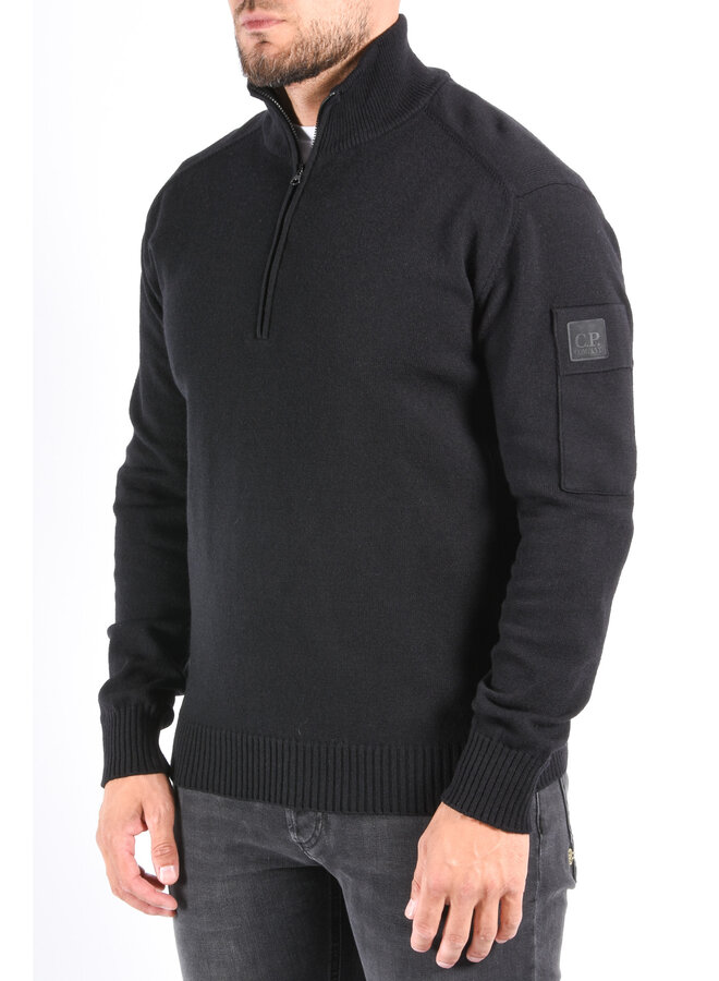 CP Company Metropolis Series Half Zip Extrafine Merino Wool Black
