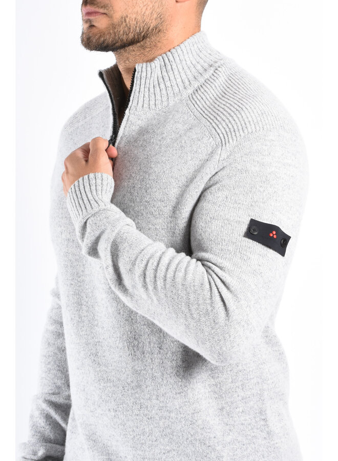 Peuterey FW25 - Braille 03 Half Zip Wool Knit Sweater - Grey Melange
