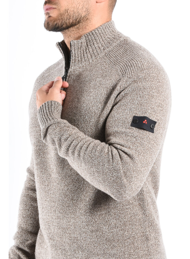 Peuterey FW25 - Braille 03 Half Zip Wool Knit Sweater - Brown Melange